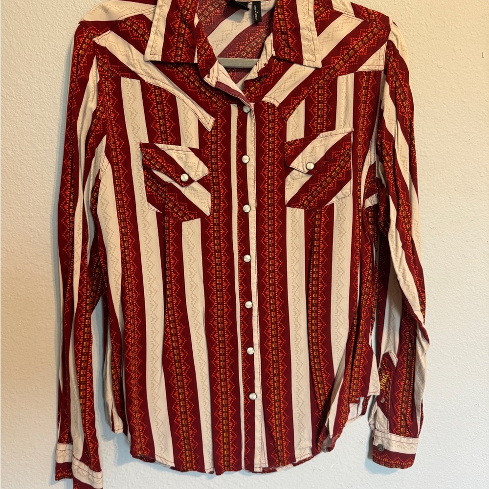 Striped Red and White Button Down Shirt